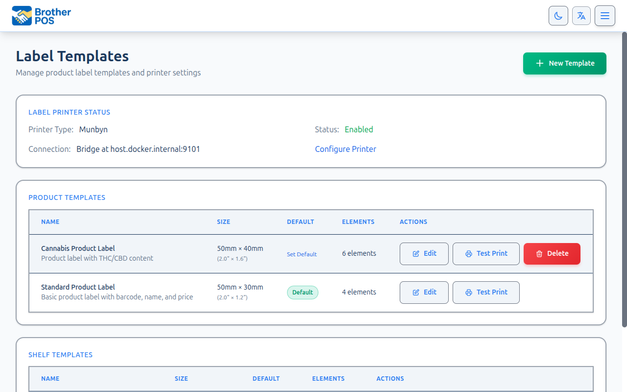 Label templates page
