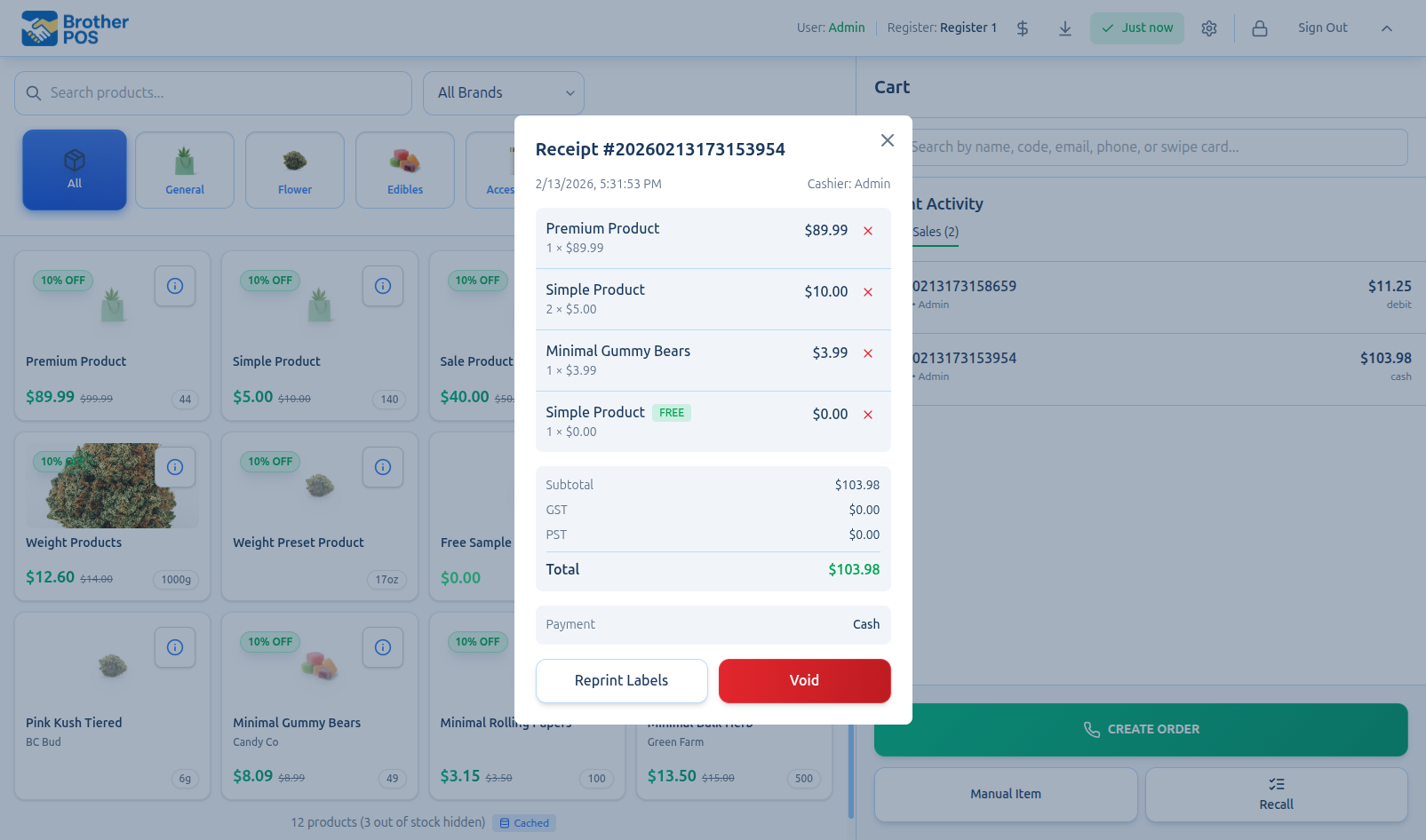 Sale Detail with Void Options
