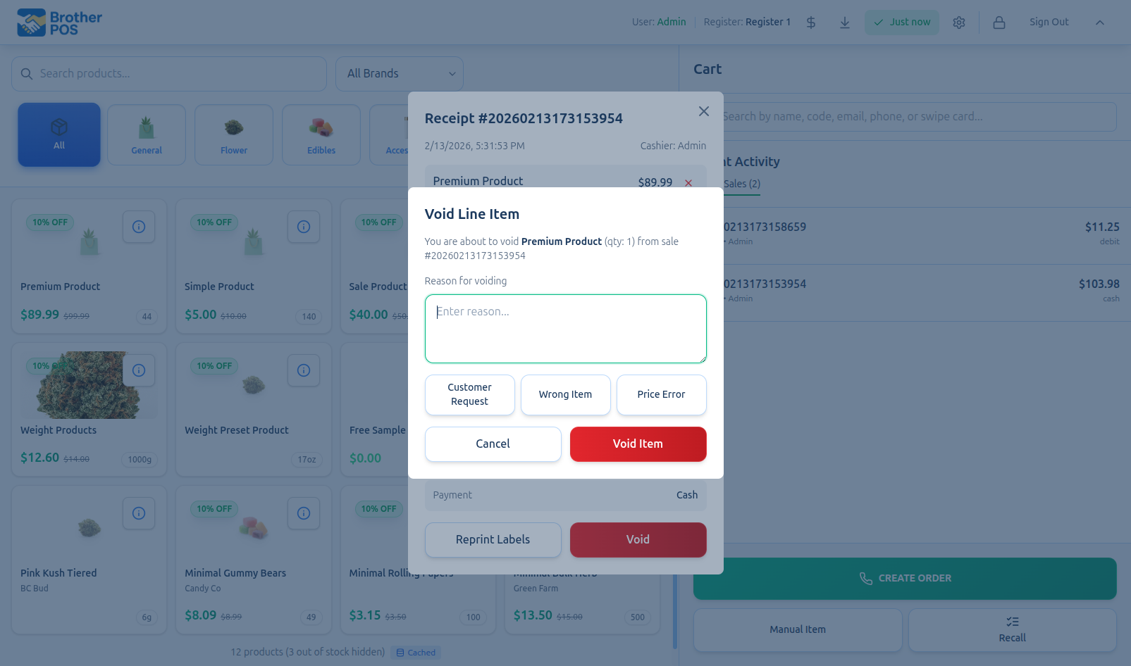 Void Line Item Dialog