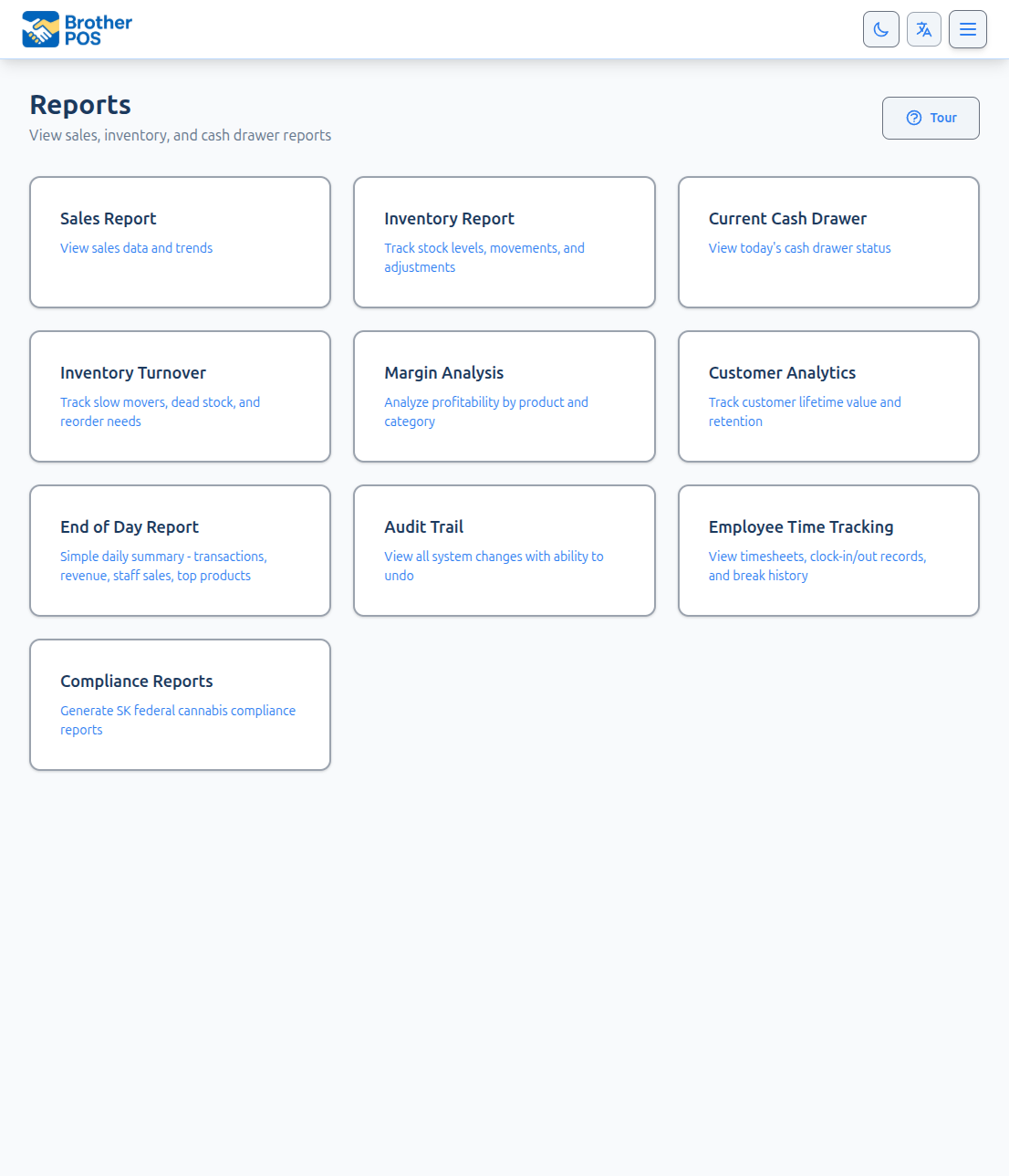 Reports landing page